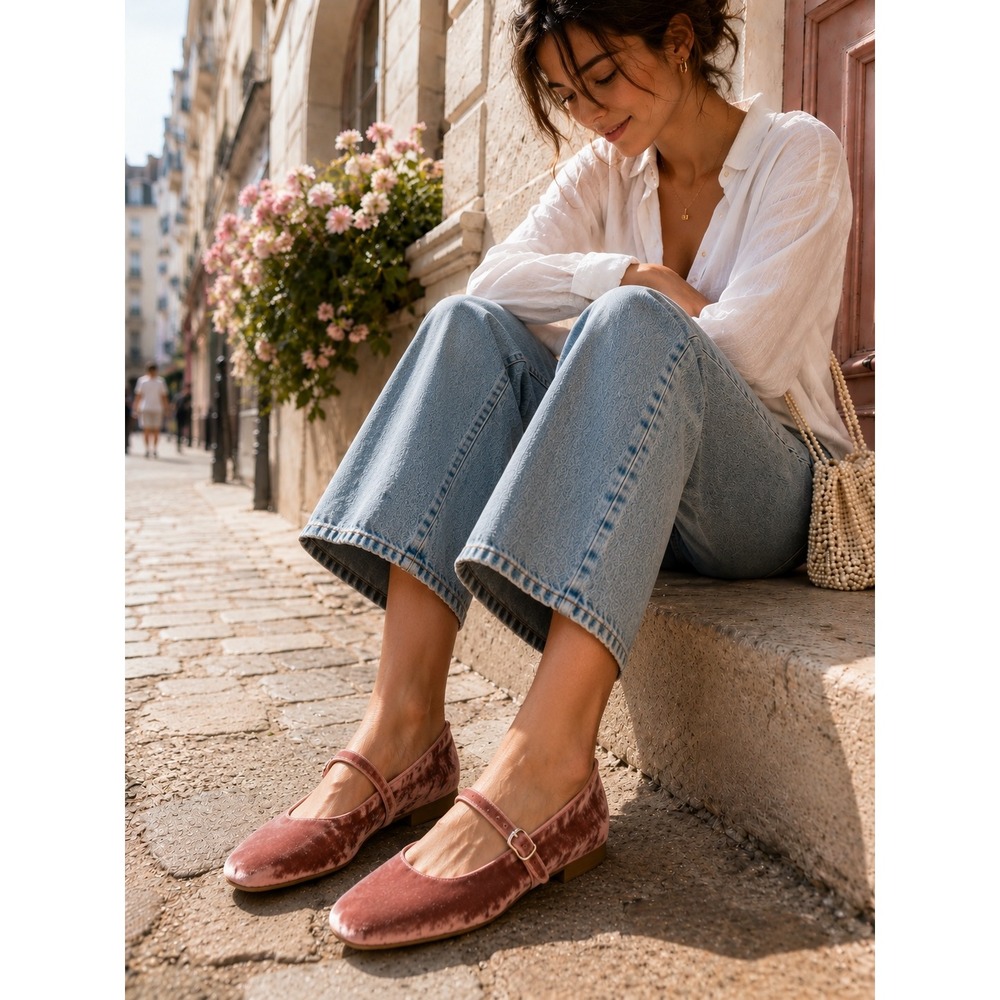 NEW Zara Dusty Rose Square Toe Mary Jane Ballet Flats EU 37 US 6.5